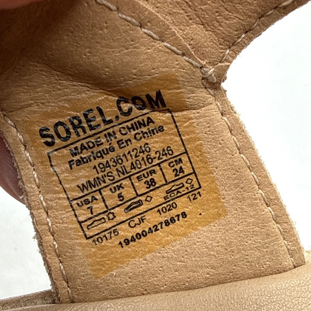 Sorel Cameron Flatform Women's Sz US 7 Honest Beige Hook & Loop Wedge Sandals